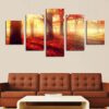 Red Trees Forest - Nature 5 Panel Canvas Art Wall Decor