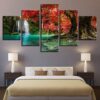 Red Trees - Nature 5 Panel Canvas Art Wall Decor
