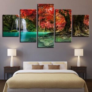 Red Trees - Nature 5 Panel Canvas Art Wall Decor