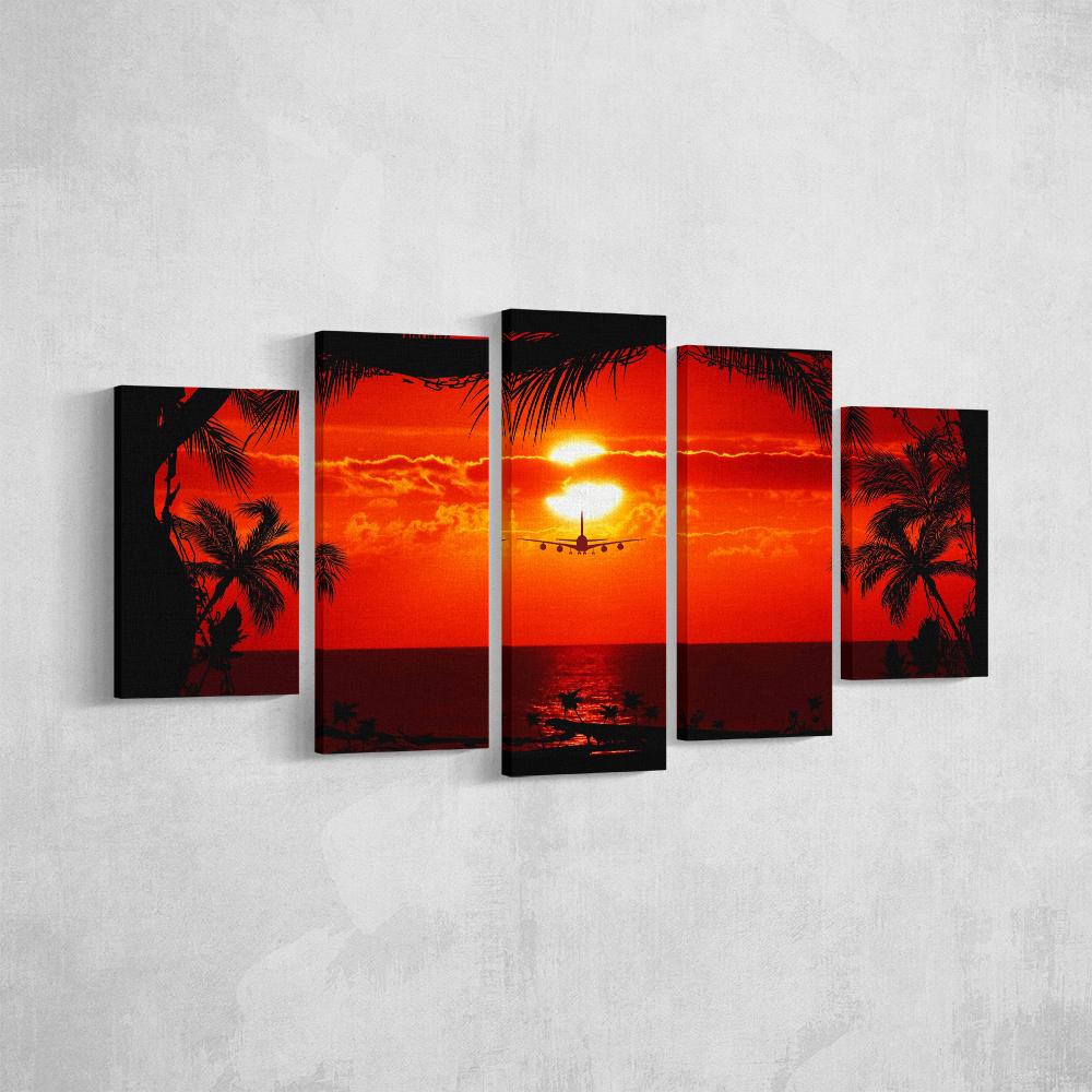 Red Tropical Runway - Nature 5 Panel Canvas Art Wall Decor Red Tropical Runway - Nature 5 Panel Canvas Art Wall Decor