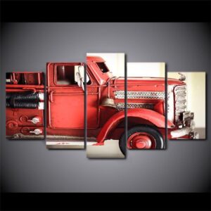 Red Truck - Automative 5 Panel Canvas Art Wall Decor