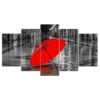 Red Umbrella Raining - Nature 5 Panel Canvas Art Wall Decor