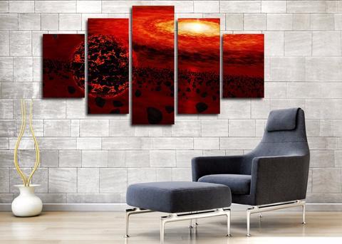 Red Universe And Planet - Space 5 Panel Canvas Art Wall Decor Red Universe And Planet - Space 5 Panel Canvas Art Wall Decor