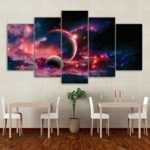 Red Universe And Planets - Space 5 Panel Canvas Art Wall Decor