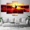 Red Waves Surfing Sunset Seascape - Sport 5 Panel Canvas Art Wall Decor