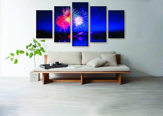 Red White & Blue - Abstract 5 Panel Canvas Art Wall Decor Red White & Blue - Abstract 5 Panel Canvas Art Wall Decor