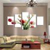 Red White Tulip Flowers - Nature 5 Panel Canvas Art Wall Decor