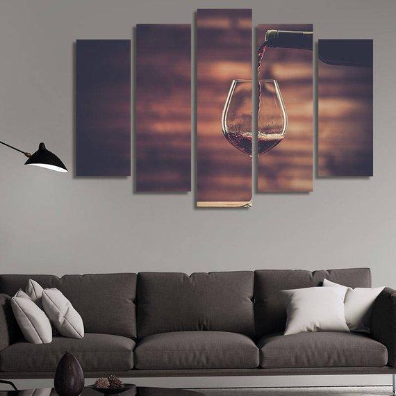 Red Wine 02 - Wine 5 Panel Canvas Art Wall Decor Red Wine 02 - Wine 5 Panel Canvas Art Wall Decor
