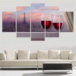 Red Wine City Landscape - Nature 5 Panel Canvas Art Wall Decor