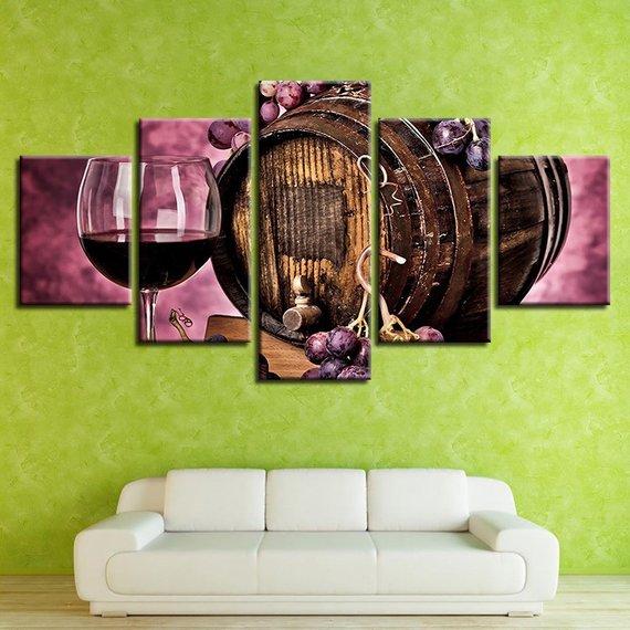 Red Wine Grapes Red Wine Glass - Wine 5 Panel Canvas Art Wall Decor Red Wine Grapes Red Wine Glass - Wine 5 Panel Canvas Art Wall Decor