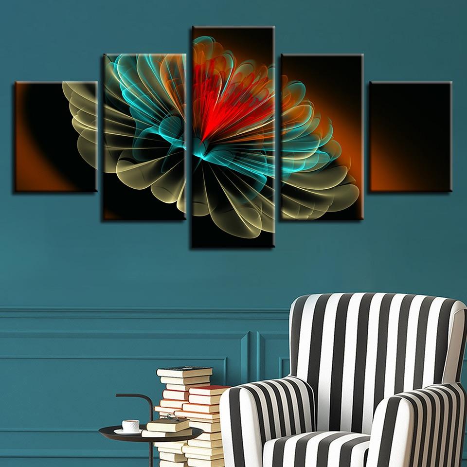 Red Yellow Green Flower - Nature 5 Panel Canvas Art Wall Decor Red Yellow Green Flower - Nature 5 Panel Canvas Art Wall Decor