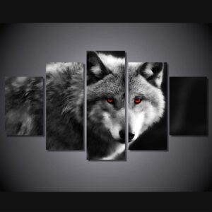 Red eyed wolf - Animal 5 Panel Canvas Art Wall Decor