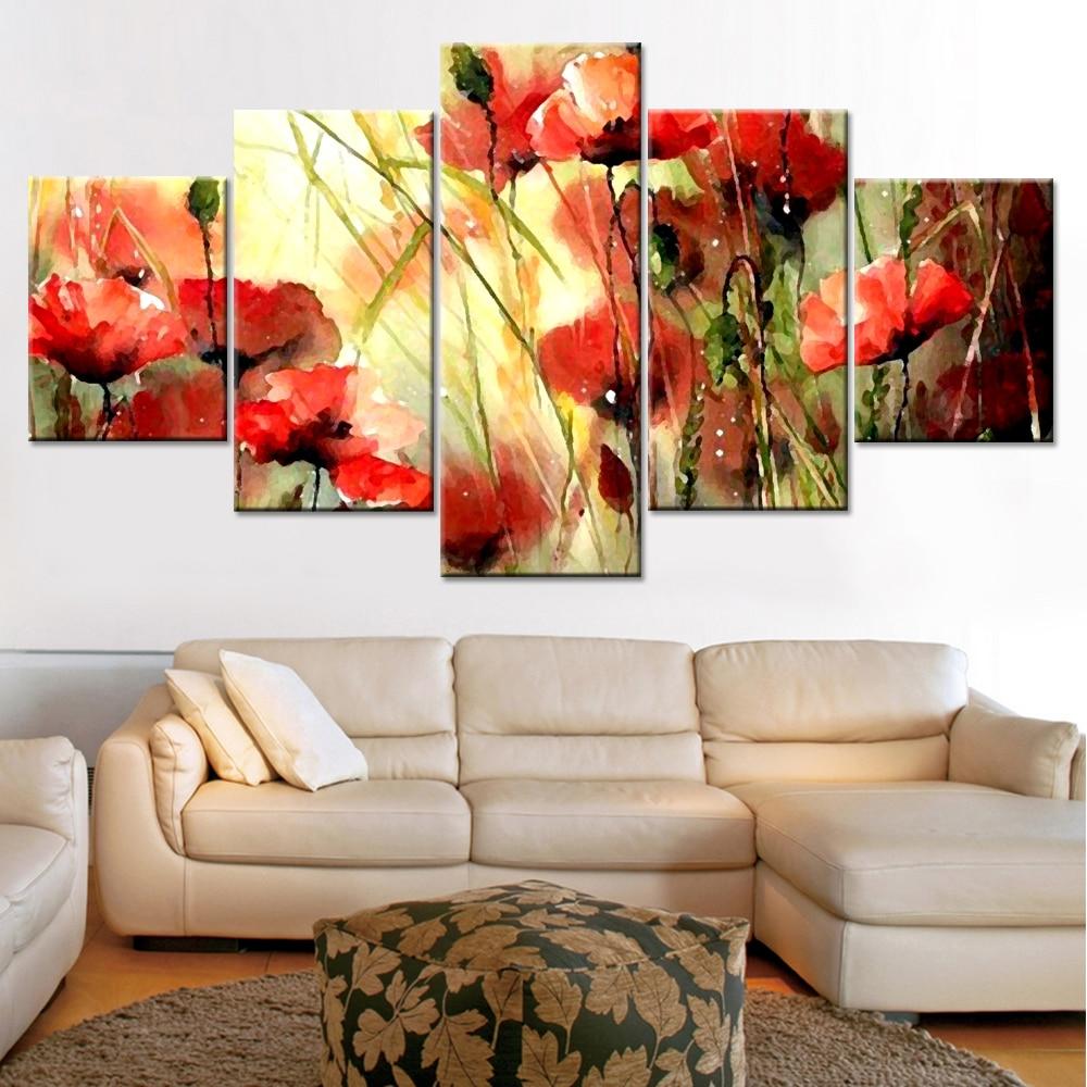 Red flowers 02 - Abstract 5 Panel Canvas Art Wall Decor Red flowers 02 - Abstract 5 Panel Canvas Art Wall Decor