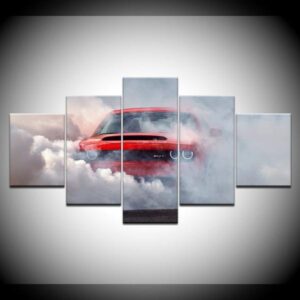 Redline Red Dodge Challenger Burnout - Automatic 5 Panel Canvas Art Wall Decor