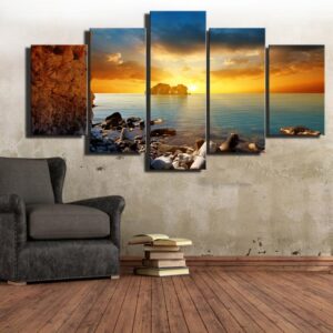 Reef Stone Sunrise 01 - Nature 5 Panel Canvas Art Wall Decor