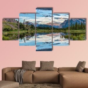 Reflection Of Dramatic Dark Clouds In Vermilion Lake - Nature 5 Panel Canvas Art Wall Decor