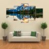 Reflection Of Mountain In Lake - Nature 5 Panel Canvas Art Wall Decor