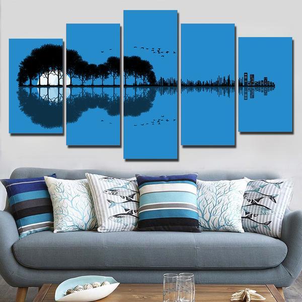 Reflection Of Music Guitar Island Tree - Music 5 Panel Canvas Art Wall Decor Reflection Of Music Guitar Island Tree - Music 5 Panel Canvas Art Wall Decor