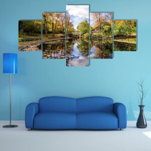 Reflection Of Trees In A Small Lake - Nature 5 Panel Canvas Art Wall Decor