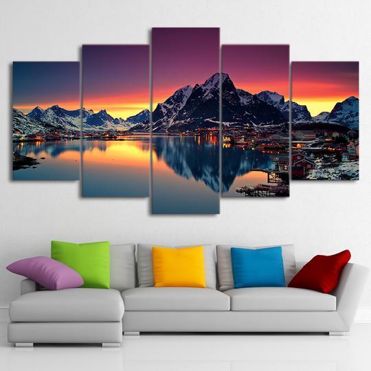 Reine Norway Lake - Nature 5 Panel Canvas Art Wall Decor Reine Norway Lake - Nature 5 Panel Canvas Art Wall Decor