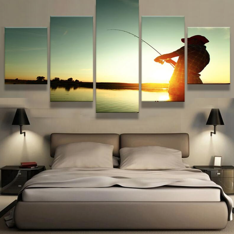 Relax And Fish - Fishing 5 Panel Canvas Art Wall Decor Relax And Fish - Fishing 5 Panel Canvas Art Wall Decor