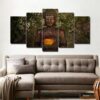 Retro Buddha Statue in flower - Religion 5 Panel Canvas Art Wall Decor