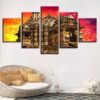Retro Building 3 - Nature 5 Panel Canvas Art Wall Decor