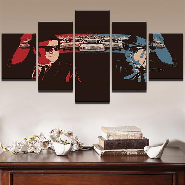 Retro Car Blues Brothers Movie Characters - Movie 5 Panel Canvas Art Wall Decor Retro Car Blues Brothers Movie Characters - Movie 5 Panel Canvas Art Wall Decor