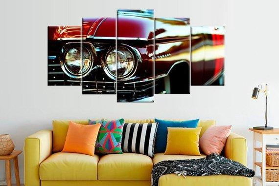 Retro Car Cadillac - Automotive 5 Panel Canvas Art Wall Decor Retro Car Cadillac - Automotive 5 Panel Canvas Art Wall Decor