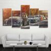 Retro Car on busy road - Automative 5 Panel Canvas Art Wall Decor