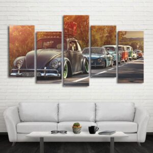 Retro Car on busy road - Automative 5 Panel Canvas Art Wall Decor