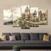 Retro Castle City View - Nature 5 Panel Canvas Art Wall Decor