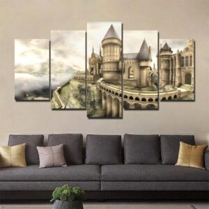 Retro Castle City View - Nature 5 Panel Canvas Art Wall Decor