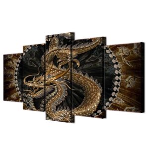 Retro Chinese Dragon - Anime 5 Panel Canvas Art Wall Decor