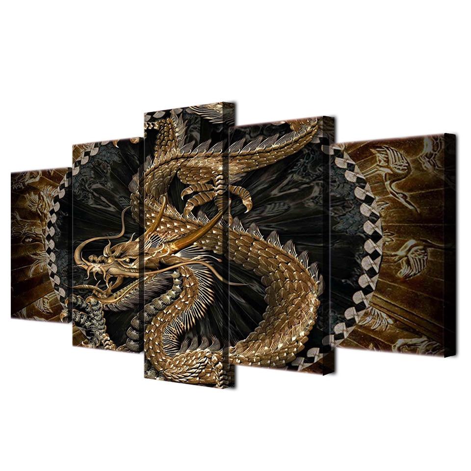 Retro Chinese Dragon - Anime 5 Panel Canvas Art Wall Decor Retro Chinese Dragon - Anime 5 Panel Canvas Art Wall Decor