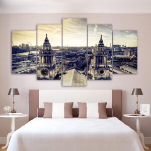 Retro Cityscape - Nature 5 Panel Canvas Art Wall Decor
