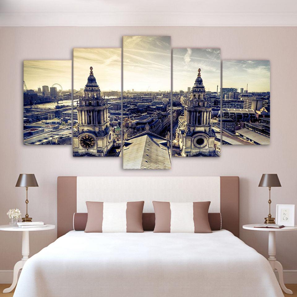 Retro Cityscape - Nature 5 Panel Canvas Art Wall Decor Retro Cityscape - Nature 5 Panel Canvas Art Wall Decor