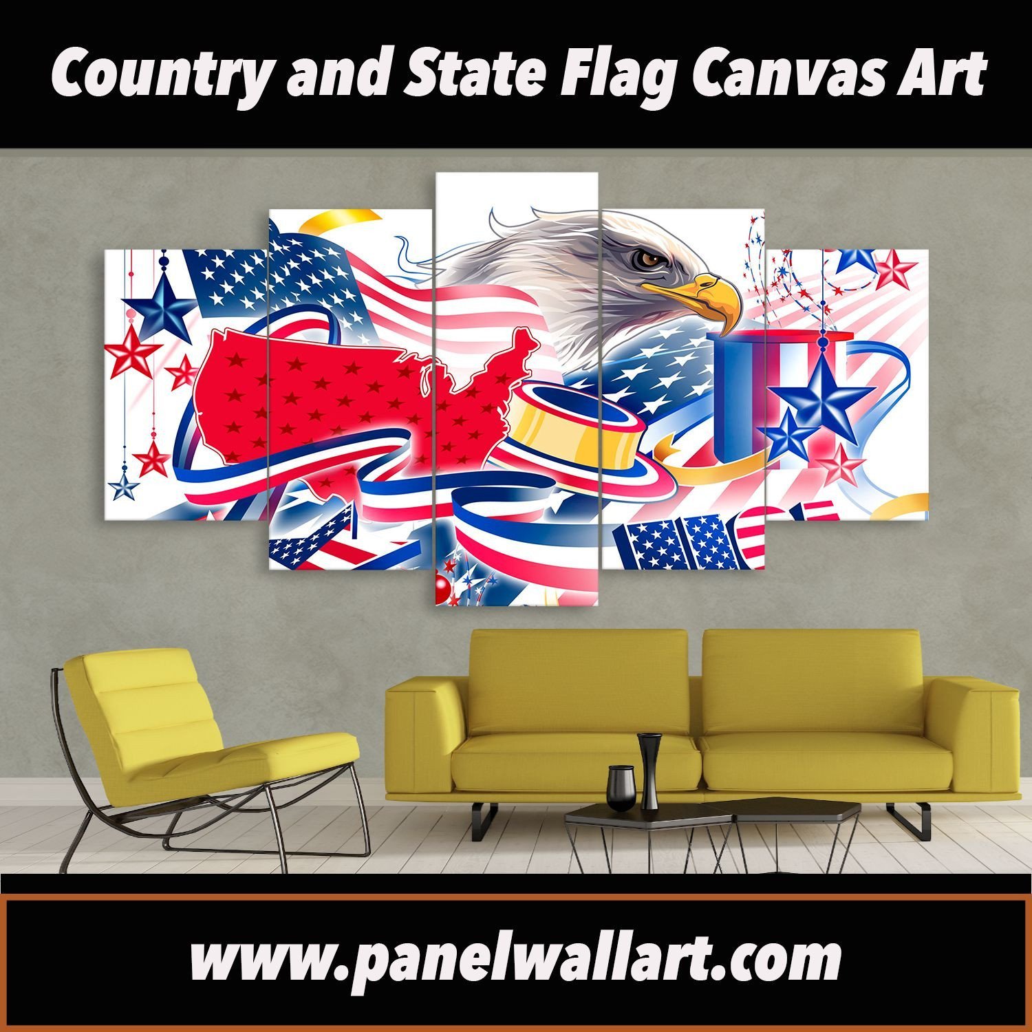 Retro Country Flag Art With America - Abstract 5 Panel Canvas Art Wall Decor Retro Country Flag Art With America - Abstract 5 Panel Canvas Art Wall Decor
