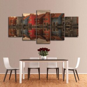 Retro House - Nature 5 Panel Canvas Art Wall Decor