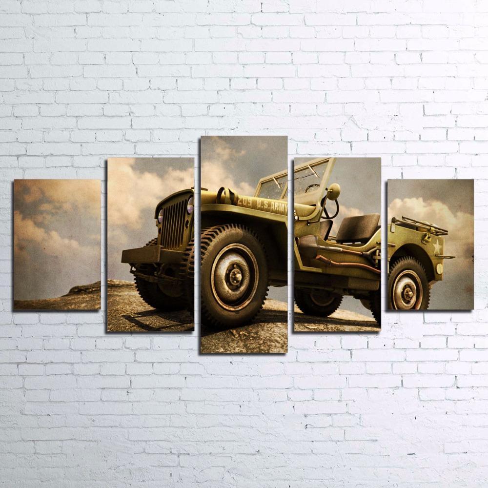 Retro Jeep Car - Automative 5 Panel Canvas Art Wall Decor Retro Jeep Car - Automative 5 Panel Canvas Art Wall Decor