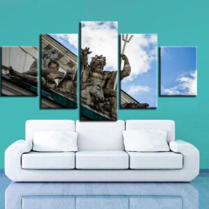 Retro Statue Art And Blue Sky White Cloud - Nature 5 Panel Canvas Art Wall Decor