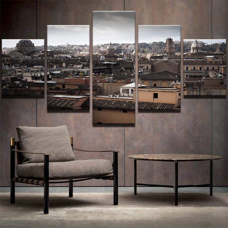 Retro Vintage Architecture House Castle - Nature 5 Panel Canvas Art Wall Decor Retro Vintage Architecture House Castle - Nature 5 Panel Canvas Art Wall Decor