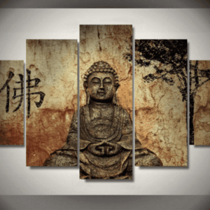 Retro Zen Buddha - Abstract Religion 5 Panel Canvas Art Wall Decor