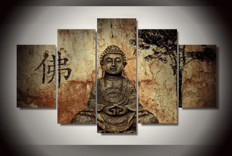 Retro Zen Buddha - Abstract Religion 5 Panel Canvas Art Wall Decor Retro Zen Buddha - Abstract Religion 5 Panel Canvas Art Wall Decor