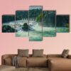 Rhine Falls With Laufen Castle In Zurich - Nature 5 Panel Canvas Art Wall Decor