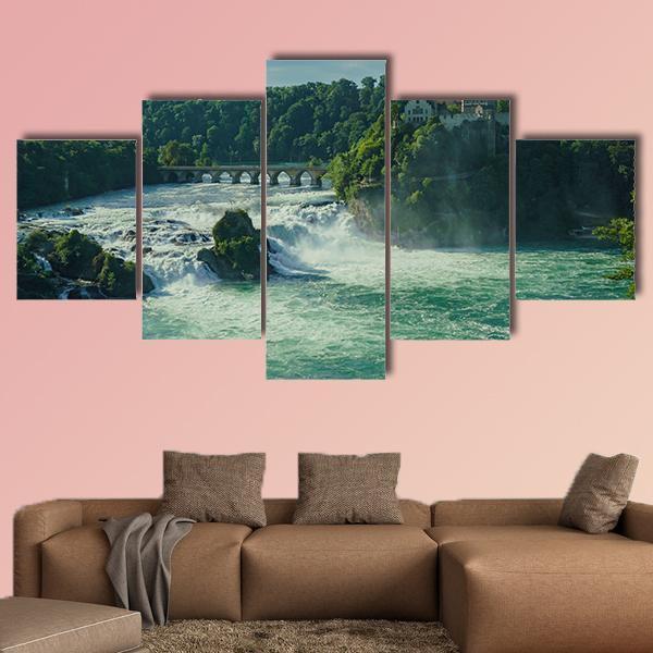 Rhine Falls With Laufen Castle In Zurich - Nature 5 Panel Canvas Art Wall Decor Rhine Falls With Laufen Castle In Zurich - Nature 5 Panel Canvas Art Wall Decor