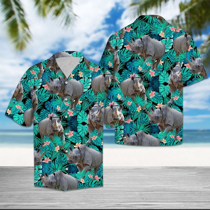 Rhinoceros Tropical Hawaiian Shirt Summer Button Up Rhinoceros Tropical Hawaiian Shirt Summer Button Up