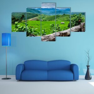 Rice Fields At Maechaem In Thailand - Nature 5 Panel Canvas Art Wall Decor