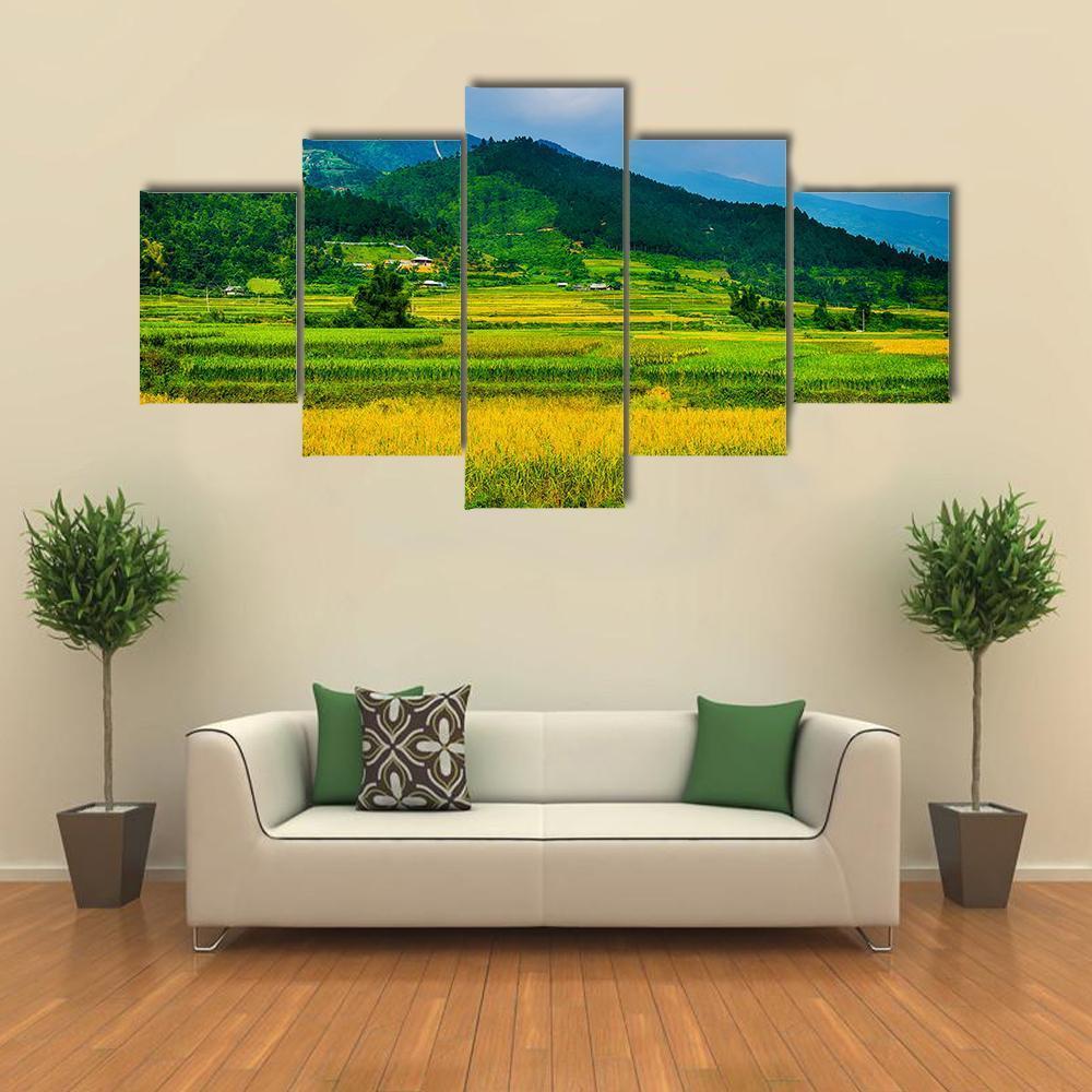 Rice Fields On Terraced Of Vietnam - Nature 5 Panel Canvas Art Wall Decor Rice Fields On Terraced Of Vietnam - Nature 5 Panel Canvas Art Wall Decor
