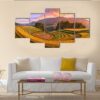 Rice Fields On Terraced With Pine Tree At Sunset - Nature 5 Panel Canvas Art Wall Decor